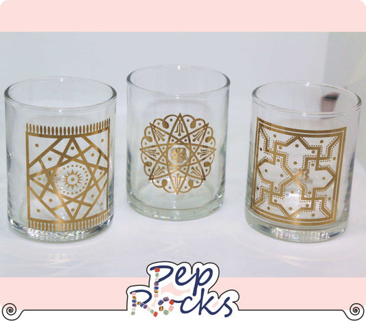 Gold silk screen votive candle holder - Assorted designs
