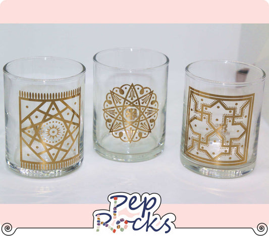 Gold silk screen votive candle holder - Assorted designs