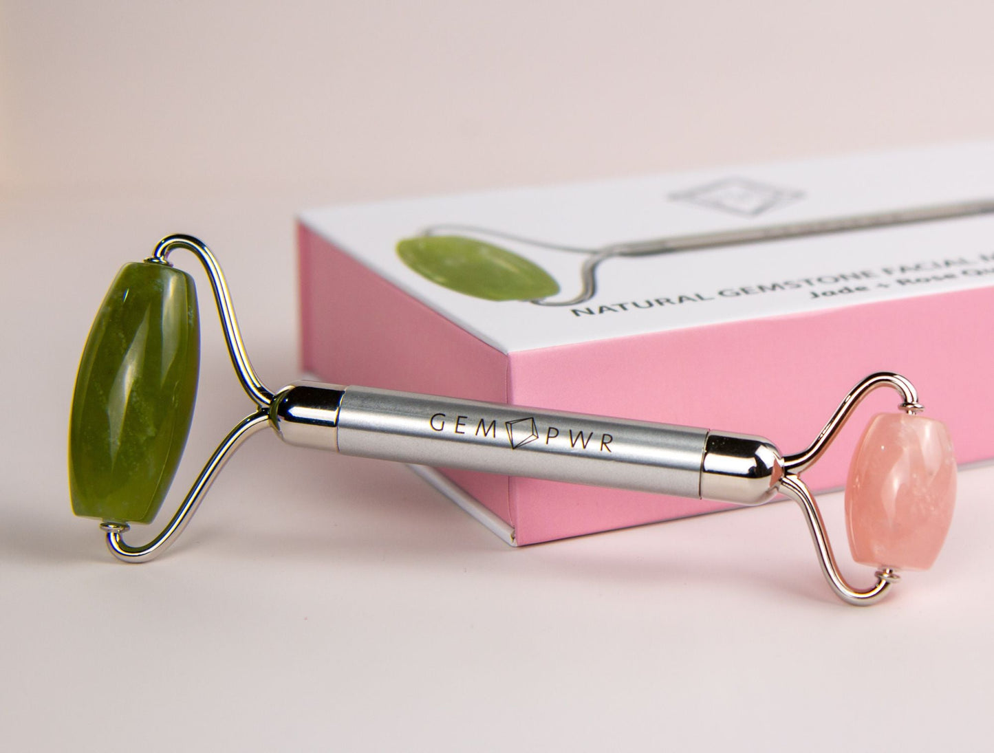 GEM PWR Jade + Rose Quartz Roller and Box
