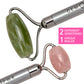 GEM PWR Jade + Rose Quartz Dual Head 2-in-1 Facial Massage Roller with Travel Bag and Polished Steel Handle