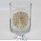 Gold silk screen votive candle holder - Damask Rose design.