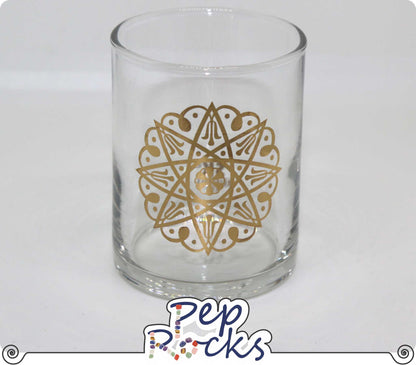Gold silk screen votive candle holder - Damask Rose design.