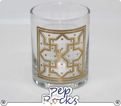 Gold silk screen votive candle holder - Geometric design.